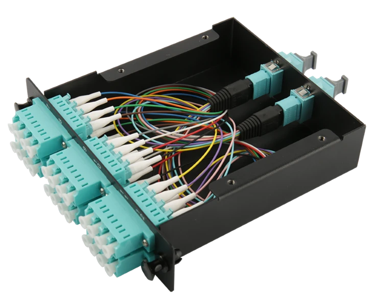 12 کاست 12 فیبر OM4 چند حالته MTP تا 12 LC Duplex Aqua